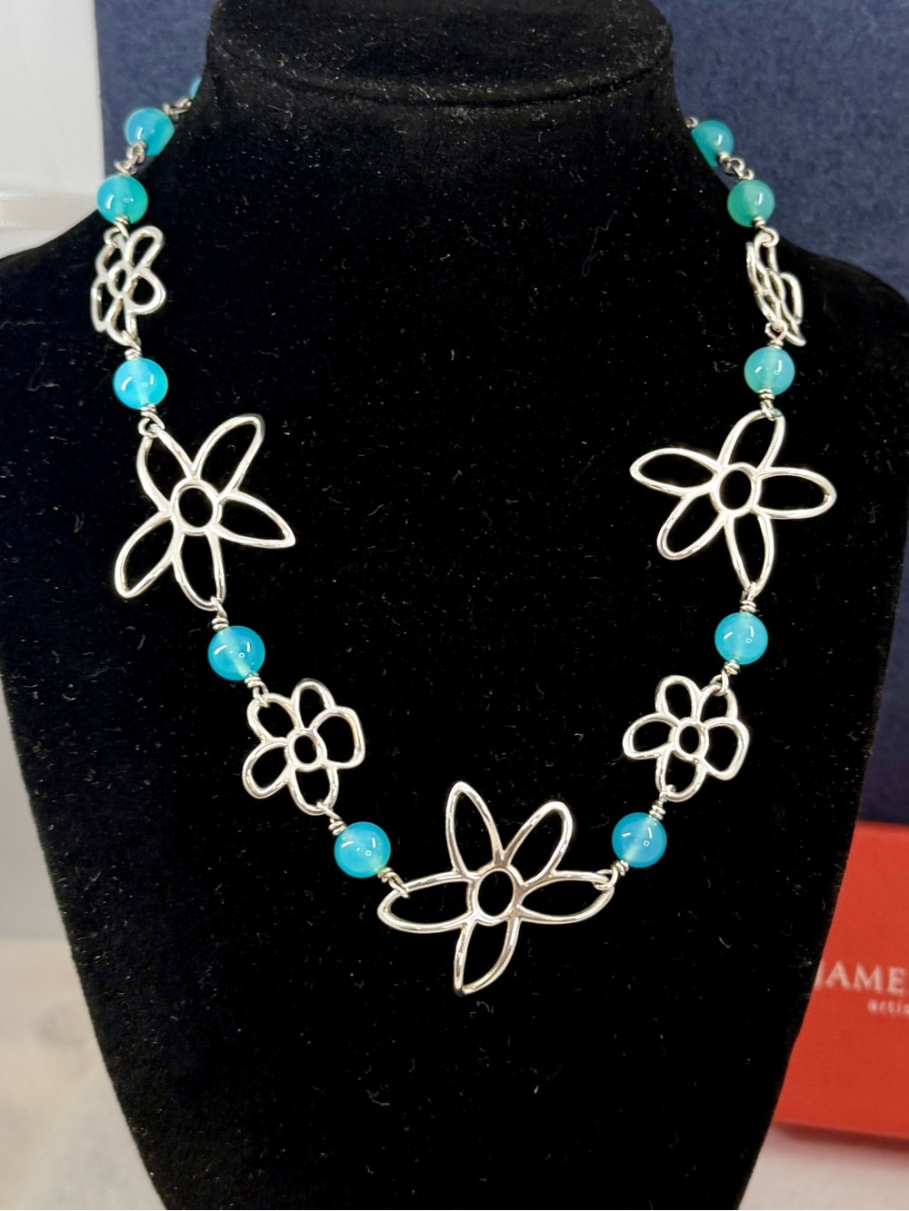 JAMES AVERY Sterling Silver Blue Chalcedony Beaded Flower Daisy Necklace RETIRED
